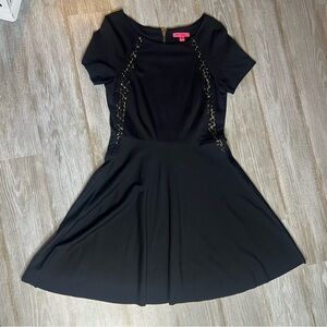 Betsey Johnson Black Skater A-Line Fit and Flare Dress with Lace Inserts Size 12